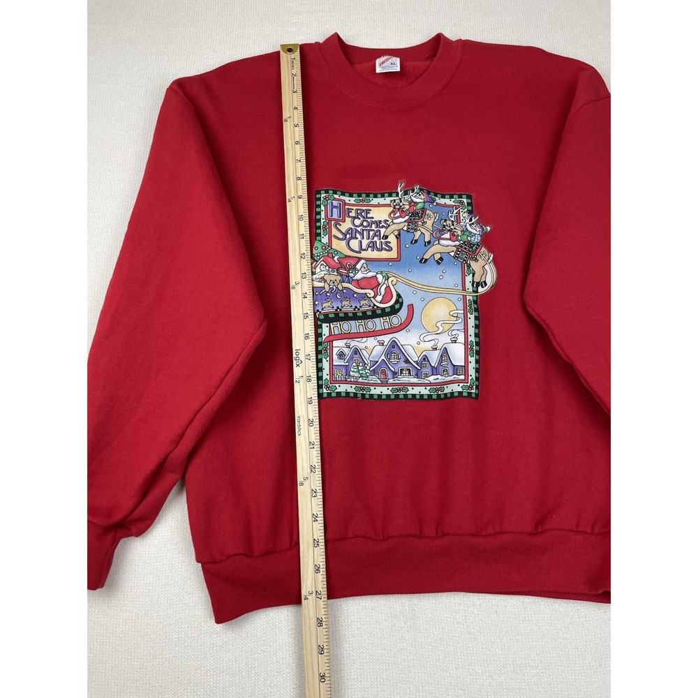 Jerzees Christmas Sweatshirt Women's Size XL Here Comes Santa Claus Ho Ho Ho Red - Picture 3 of 8
